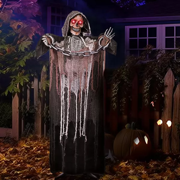 JOYIN 67quot Halloween Decorations Outdoor Life Size Animatronics Grim Reaper with Chain SoundActived Halloween Party Decoration with Creepy Sound Scary Haunted House Props for Garden Yard LawnGrim Reaper