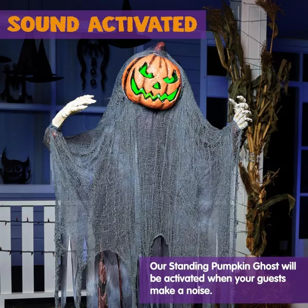 JOYIN 67quot Halloween Decorations Outdoor Life Size Animatronics Grim Reaper with Chain SoundActived Halloween Party Decoration with Creepy Sound Scary Haunted House Props for Garden Yard LawnPumpkin Scarecrow