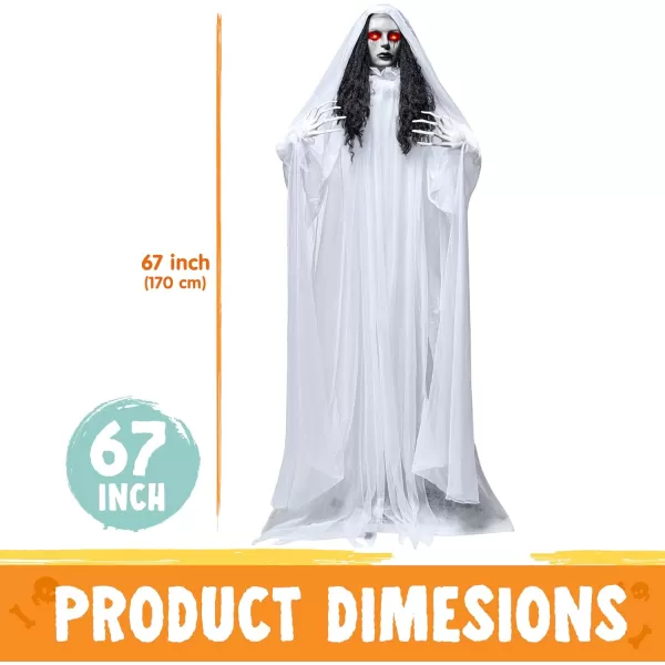 JOYIN 67quot Halloween Decorations Outdoor Life Size Animatronics Grim Reaper with Chain SoundActived Halloween Party Decoration with Creepy Sound Scary Haunted House Props for Garden Yard LawnBride
