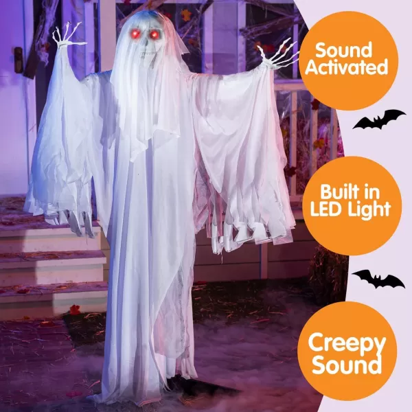 JOYIN 67quot Halloween Decorations Outdoor Life Size Animatronics Grim Reaper with Chain SoundActived Halloween Party Decoration with Creepy Sound Scary Haunted House Props for Garden Yard LawnSkeleton