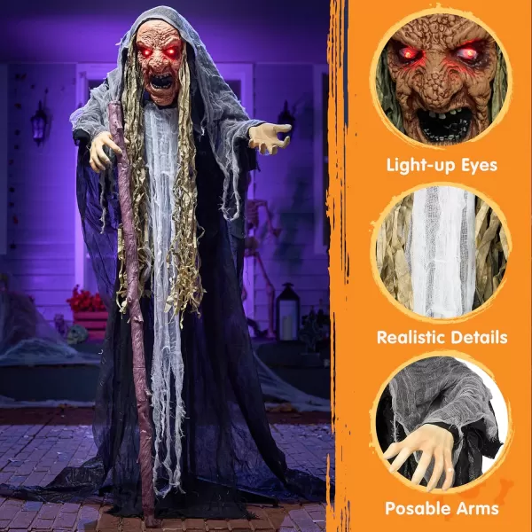 JOYIN 67quot Halloween Decorations Outdoor Life Size Animatronics Grim Reaper with Chain SoundActived Halloween Party Decoration with Creepy Sound Scary Haunted House Props for Garden Yard LawnWitch