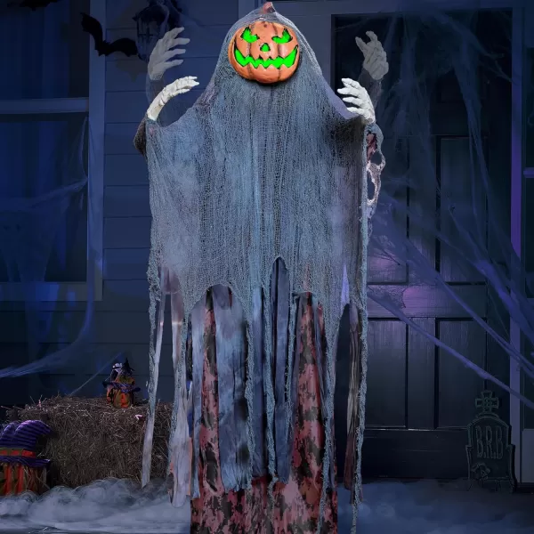 JOYIN 67quot Halloween Decorations Outdoor Life Size Animatronics Grim Reaper with Chain SoundActived Halloween Party Decoration with Creepy Sound Scary Haunted House Props for Garden Yard LawnPumpkin Scarecrow