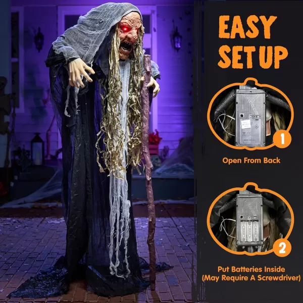 JOYIN 67quot Halloween Decorations Outdoor Life Size Animatronics Grim Reaper with Chain SoundActived Halloween Party Decoration with Creepy Sound Scary Haunted House Props for Garden Yard LawnWitch