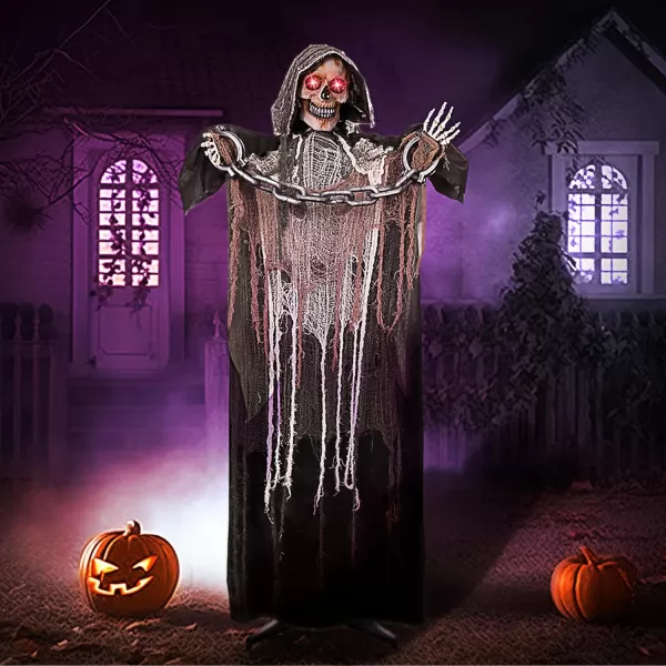 JOYIN 67quot Halloween Decorations Outdoor Life Size Animatronics Grim Reaper with Chain SoundActived Halloween Party Decoration with Creepy Sound Scary Haunted House Props for Garden Yard LawnGrim Reaper