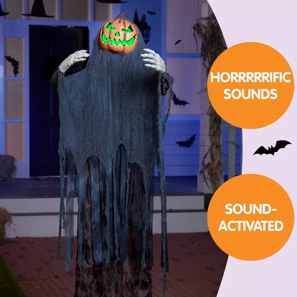 JOYIN 67quot Halloween Decorations Outdoor Life Size Animatronics Grim Reaper with Chain SoundActived Halloween Party Decoration with Creepy Sound Scary Haunted House Props for Garden Yard LawnPumpkin Scarecrow