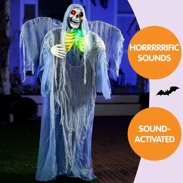 JOYIN 67quot Halloween Decorations Outdoor Life Size Animatronics Grim Reaper with Chain SoundActived Halloween Party Decoration with Creepy Sound Scary Haunted House Props for Garden Yard LawnReaper with Wings
