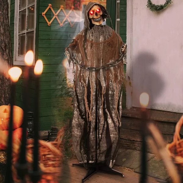 JOYIN 67quot Halloween Decorations Outdoor Life Size Animatronics Grim Reaper with Chain SoundActived Halloween Party Decoration with Creepy Sound Scary Haunted House Props for Garden Yard LawnGrim Reaper