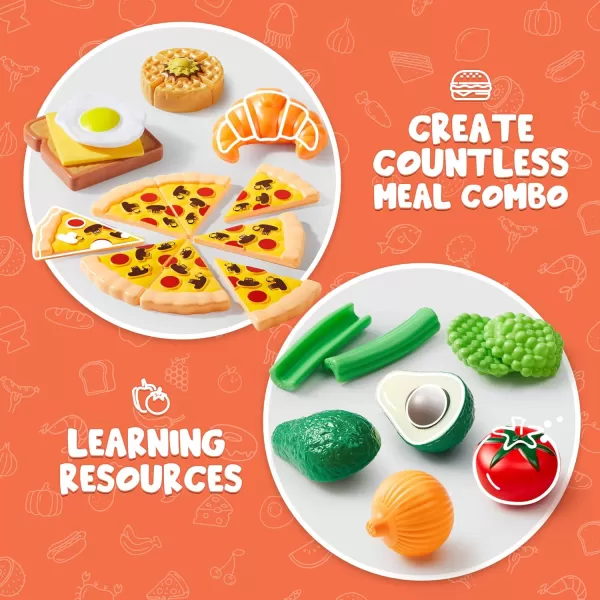 JOYIN Play Food Set 135 Pieces Play Kitchen Set for Market Educational Pretend Play Food Playset Kids Toddlers Toys Kitchen Accessories Fake Food Party Favor Christmas Stocking Stuffers