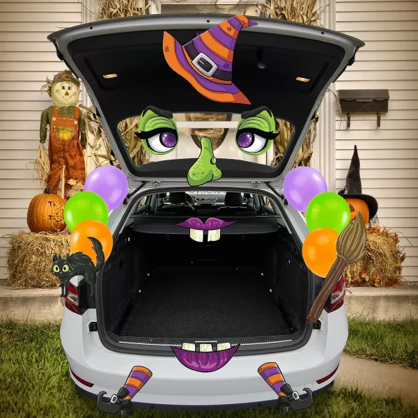 JOYIN Trunk Or Treat Car Decorations Kit Halloween Decorations Outdoor Indoor Witch Decor Car Stickers Haunted House SUV Trunk Archway Car Garage Lawn Balloons