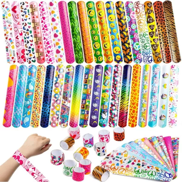 JOYIN 144 Pcs Slap Bracelets for Kids Bulk Wristbands with Animals Friendship Heart Print 36 Designs for kids Easter Party Favors Classroom Prizes Exchanging Gifts
