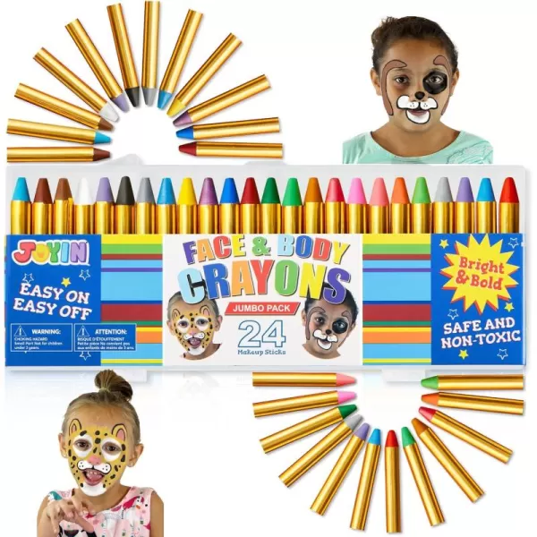 JOYIN 24 Colors Face Paint Safe ampamp NonToxic Face and Body Crayons Large Size 3 inch Ultimate Party Pack Including 6 Metallic Colors for Birthday Toy Makeup Party Suppiles Gifts for Kids Girls Boys