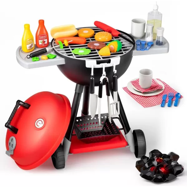 JOYIN 34 PCS Kitchen Toy Set Toy BBQ Grill Set Cooking Toy Set Little Chef Play Kids Grill Playset Interactive BBQ Toy Set for Kids Christmas Birthday Gift for Boys Girls Kids