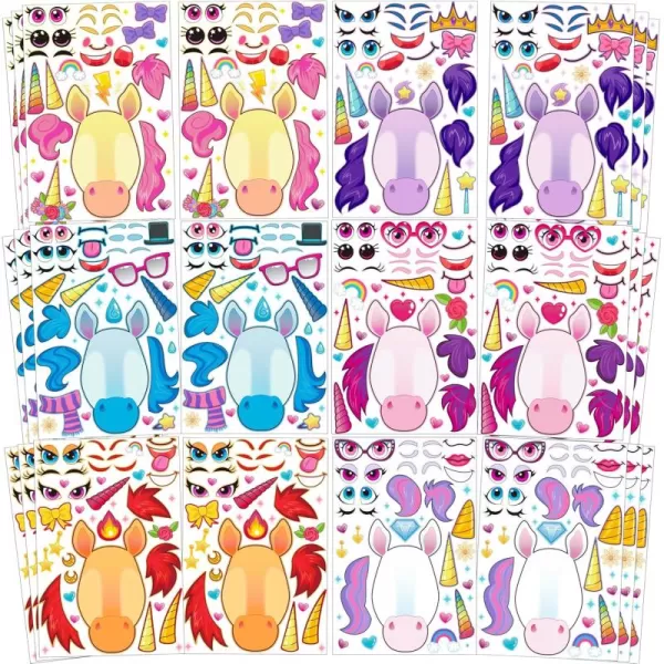 JOYIN 36 PCS 9quotx6quot Make a face Stickers for Kids Make Your Own Animal Mix and Match Sticker Sheets with Safaris Sea and Fantasy Animals Kids Crafts Party Favors Goodie Bags Stuffers for KidsUnicorn Classic