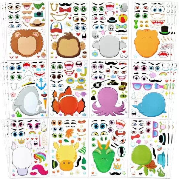 JOYIN 36 PCS 9quotx6quot Make a face Stickers for Kids Make Your Own Animal Mix and Match Sticker Sheets with Safaris Sea and Fantasy Animals Kids Crafts Party Favors Goodie Bags Stuffers for KidsMixed Animals