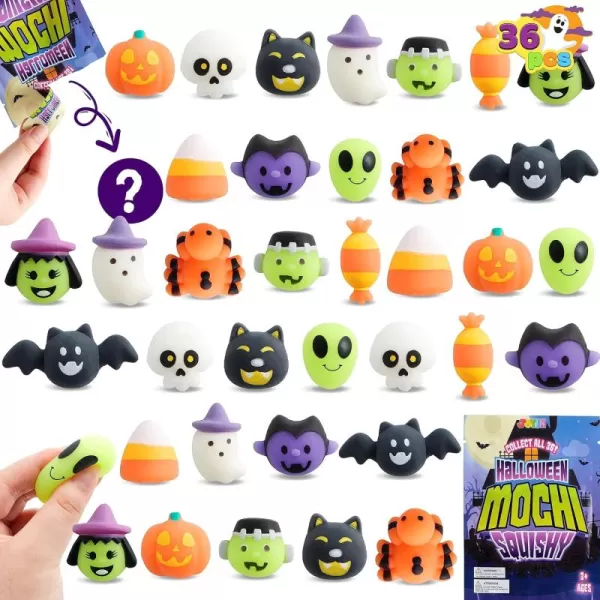 JOYIN 36 Pcs Halloween Mochi Squishy Toy in Blind Bags with 12 Halloween Characters for Stress Relief Halloween Mystery Toy Surprise Bag for Kids Halloween Party Favors Halloween Goodie Fillers