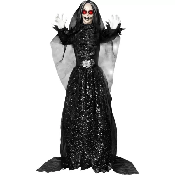 JOYIN 67quot Halloween Decorations Outdoor Life Size Animatronics Grim Reaper with Chain SoundActived Halloween Party Decoration with Creepy Sound Scary Haunted House Props for Garden Yard LawnBlack Bride