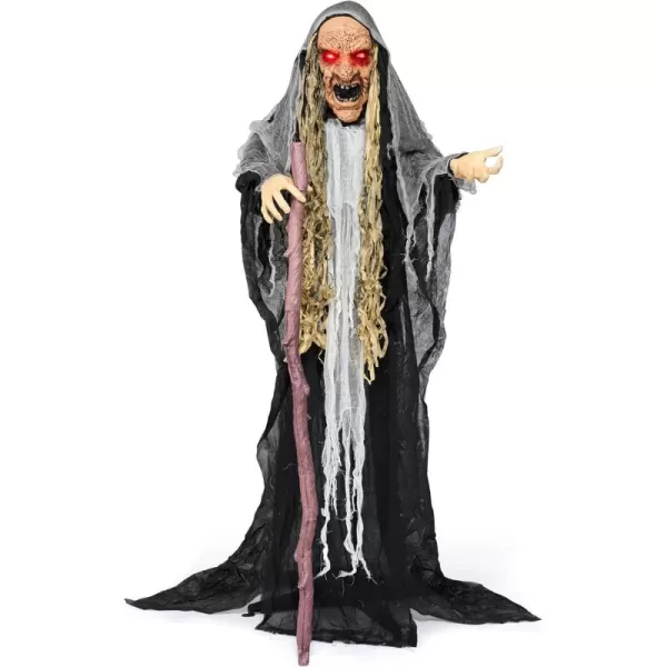 JOYIN 67quot Halloween Decorations Outdoor Life Size Animatronics Grim Reaper with Chain SoundActived Halloween Party Decoration with Creepy Sound Scary Haunted House Props for Garden Yard LawnWitch