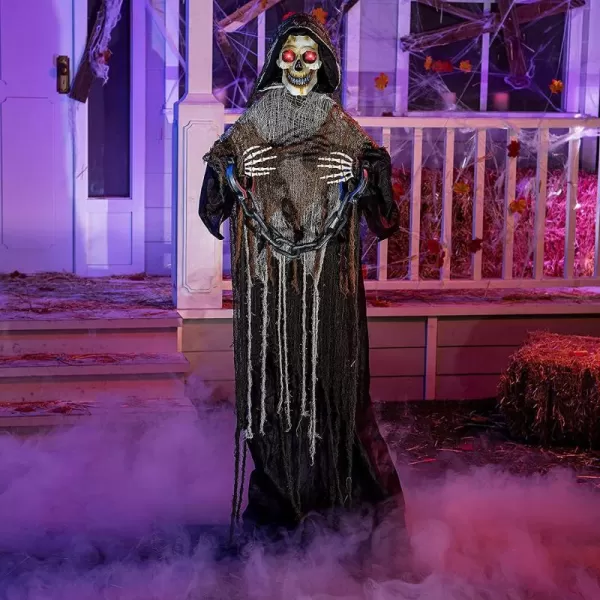 JOYIN 67quot Halloween Decorations Outdoor Life Size Animatronics Grim Reaper with Chain SoundActived Halloween Party Decoration with Creepy Sound Scary Haunted House Props for Garden Yard LawnGrim Reaper