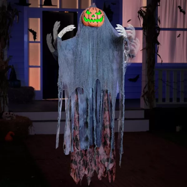 JOYIN 67quot Halloween Decorations Outdoor Life Size Animatronics Grim Reaper with Chain SoundActived Halloween Party Decoration with Creepy Sound Scary Haunted House Props for Garden Yard LawnPumpkin Scarecrow