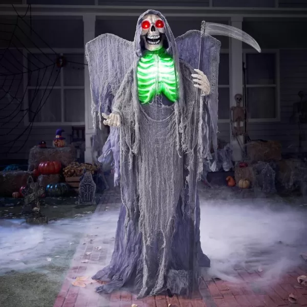 JOYIN 67quot Halloween Decorations Outdoor Life Size Animatronics Grim Reaper with Chain SoundActived Halloween Party Decoration with Creepy Sound Scary Haunted House Props for Garden Yard LawnReaper with Wings