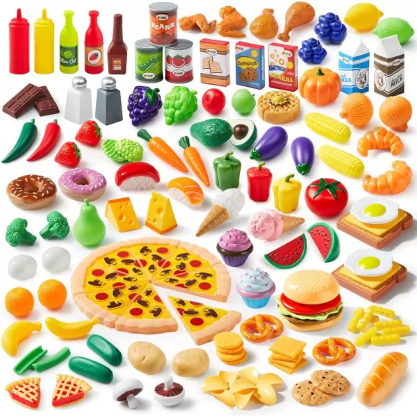 JOYIN Play Food Set 135 Pieces Play Kitchen Set for Market Educational Pretend Play Food Playset Kids Toddlers Toys Kitchen Accessories Fake Food Party Favor Christmas Stocking Stuffers