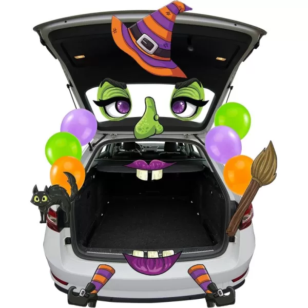 JOYIN Trunk Or Treat Car Decorations Kit Halloween Decorations Outdoor Indoor Witch Decor Car Stickers Haunted House SUV Trunk Archway Car Garage Lawn Balloons