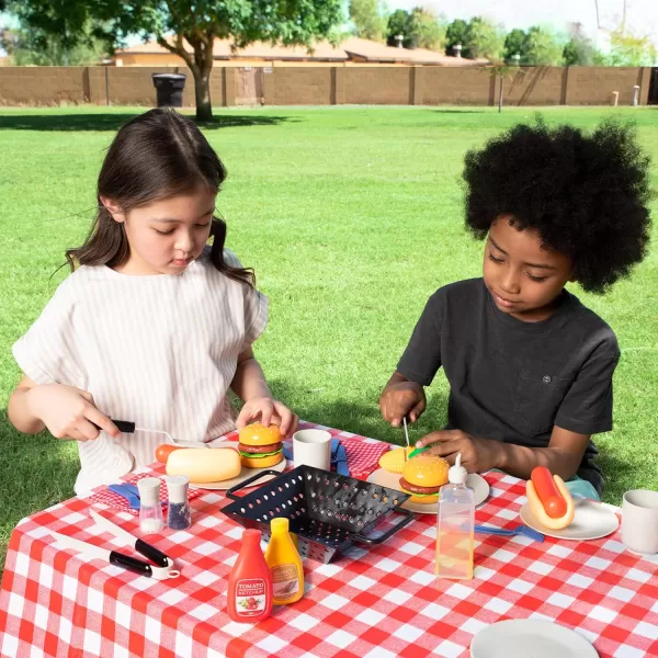 27 PCS Kids BBQ Grill Playset Backyard Barbecue Play Grill Toy Set for ToddlersPlay Food Sets for Kids Kitchen