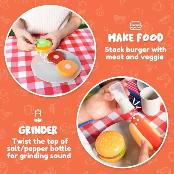 27 PCS Kids BBQ Grill Playset Backyard Barbecue Play Grill Toy Set for ToddlersPlay Food Sets for Kids Kitchen