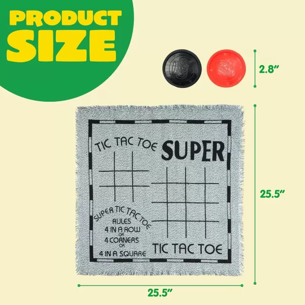 3in1 Vintage Giant Checkers and Tic Tac Toe Game with Reversible Mat 24 Chips Family Board Game Lawn Game BBQ Party Favor Indoor and Outdoor Activity for Kids and Adults