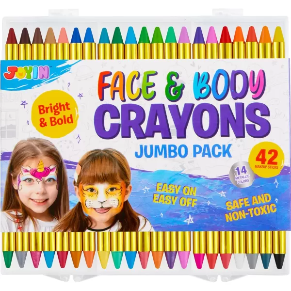 42PCS Face and Body Paint Crayons Face Painting Kit Safe and NonToxic Ultimate Party Pack Including 14 Metallic Colors for Birthday Makeup Party Supplies Festivals Gifts for Kids Girls Boys