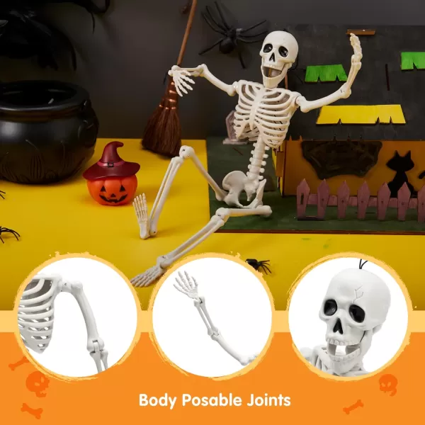JOYIN 12 PCS 16quot Halloween Posable Skeletons Hanging Decoration Plastic Full Body Posable Small Skeletons with Movable Joints for Halloween Indoor Outdoor Party Decor Graveyard White16 inches