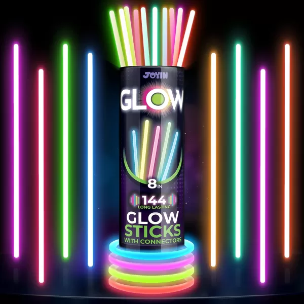 JOYIN 144 Pcs Glow Sticks Bulk 8quot Bracelets Necklaces Glow in the Dark Neon Easter FootballHalloween Party Supplies Pack