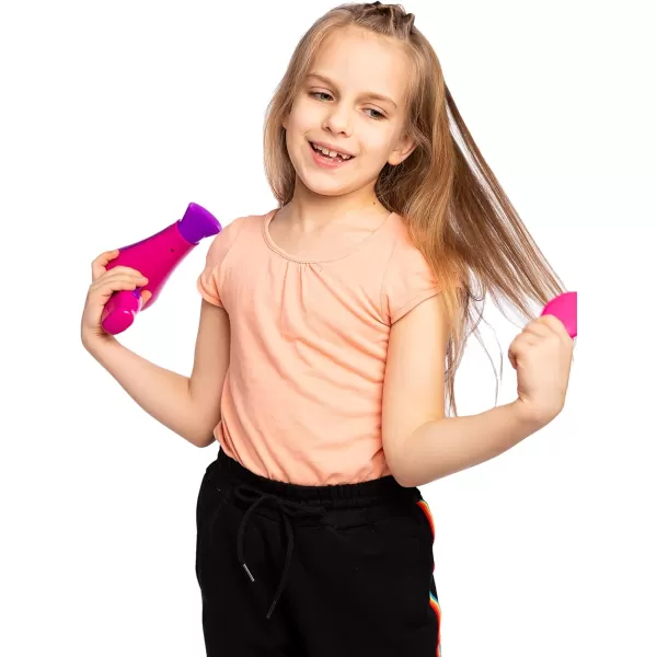 JOYIN 17Pcs Girls Beauty Salon Set Pretend Play Doll Hair Stylist Toy Kit with Hairdryer Mirror Curling Iron and Other Accessories for Kids Toddler Fashion Cutting Makeup Party Favor Birthday Gift