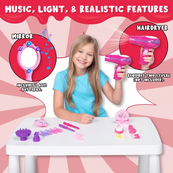 JOYIN 17Pcs Girls Beauty Salon Set Pretend Play Doll Hair Stylist Toy Kit with Hairdryer Mirror Curling Iron and Other Accessories for Kids Toddler Fashion Cutting Makeup Party Favor Birthday Gift