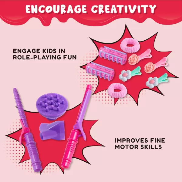 JOYIN 17Pcs Girls Beauty Salon Set Pretend Play Doll Hair Stylist Toy Kit with Hairdryer Mirror Curling Iron and Other Accessories for Kids Toddler Fashion Cutting Makeup Party Favor Birthday Gift