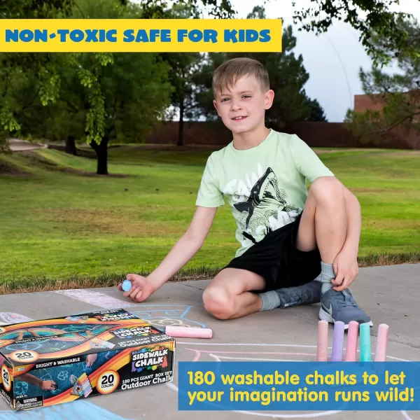 JOYIN 180 PCS Washable Sidewalk Chalks Set in 20 Colors NonToxic Jumbo Chalk for Outdoor Art Play Painting on Chalkboard Blackboard and Playground