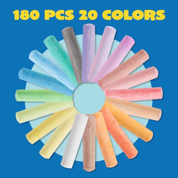 JOYIN 180 PCS Washable Sidewalk Chalks Set in 20 Colors NonToxic Jumbo Chalk for Outdoor Art Play Painting on Chalkboard Blackboard and Playground