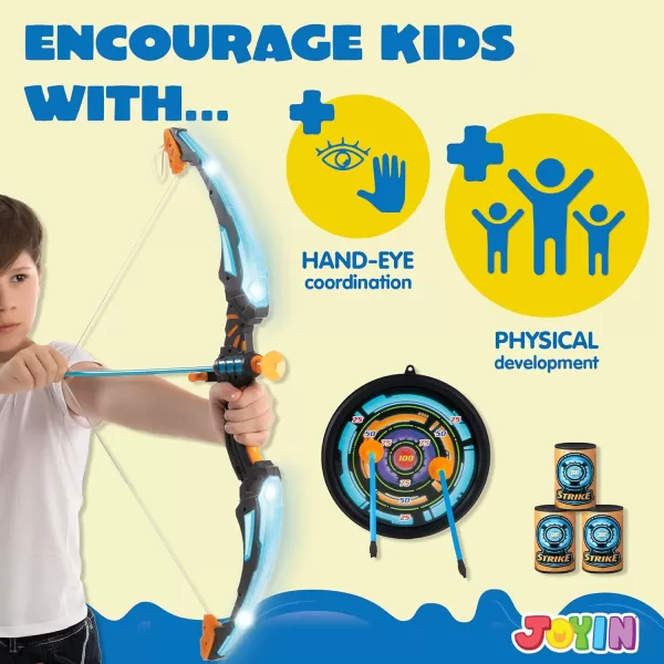 JOYIN 2 Pack Bow and Arrow Archery Toy Set for Kids Light Up Archery Play Set with 2 Luminous Bows 18 Suction Cups Arrows 6 Targets and 2 QuiversBlack