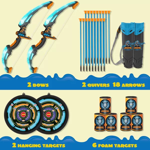 JOYIN 2 Pack Bow and Arrow Archery Toy Set for Kids Light Up Archery Play Set with 2 Luminous Bows 18 Suction Cups Arrows 6 Targets and 2 QuiversBlack