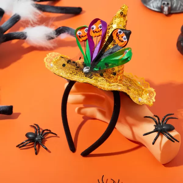 JOYIN 2 Pcs Halloween LED Headbands Light Up Witch Hat Headband Pumpkin Sequin Hat Headbands for Halloween Costume Dress up Party Supplies Halloween Party Favor Cosplay Halloween Accessories