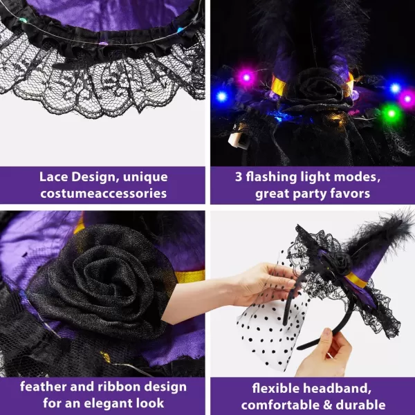 JOYIN 2 Pcs Halloween LED Headbands Light Up Witch Hat Headband Pumpkin Sequin Hat Headbands for Halloween Costume Dress up Party Supplies Halloween Party Favor Cosplay Halloween Accessories