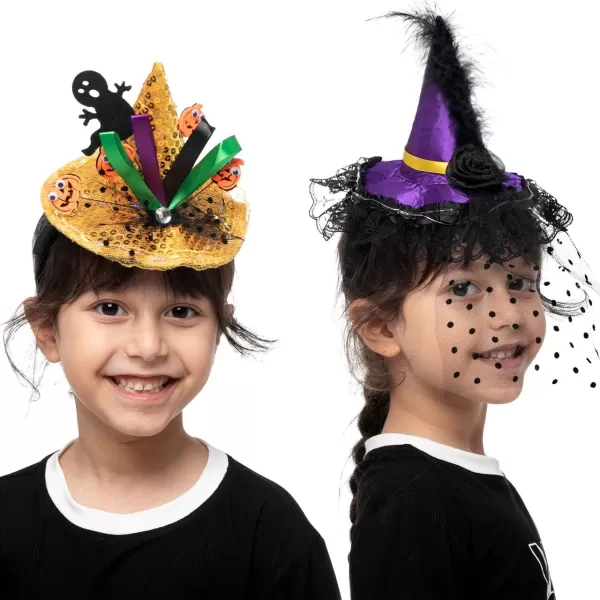 JOYIN 2 Pcs Halloween LED Headbands Light Up Witch Hat Headband Pumpkin Sequin Hat Headbands for Halloween Costume Dress up Party Supplies Halloween Party Favor Cosplay Halloween Accessories