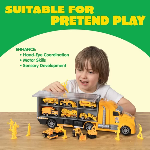 JOYIN 25 in 1 Green Military Big Truck Toys Army Men Tanks Set with Soldier Men Mini Battle Car Toy in Carrier Truck with Lights and Sounds Gifts for Toddler Kids Boys Ages 3Construction Truck