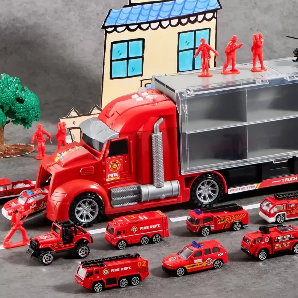 JOYIN 25 in 1 Green Military Big Truck Toys Army Men Tanks Set with Soldier Men Mini Battle Car Toy in Carrier Truck with Lights and Sounds Gifts for Toddler Kids Boys Ages 3Fire Truck