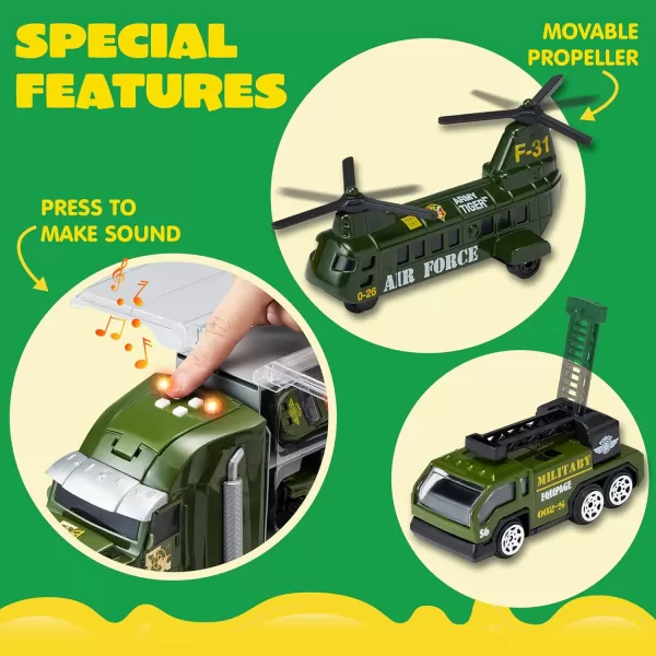 JOYIN 25 in 1 Green Military Big Truck Toys Army Men Tanks Set with Soldier Men Mini Battle Car Toy in Carrier Truck with Lights and Sounds Gifts for Toddler Kids Boys Ages 3Military Truck