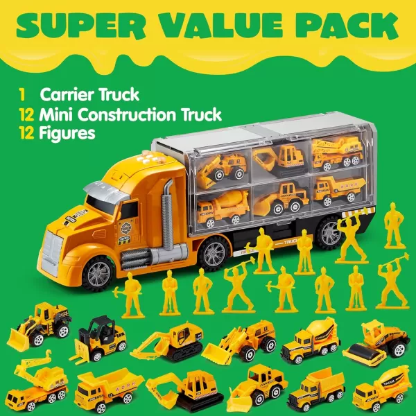 JOYIN 25 in 1 Green Military Big Truck Toys Army Men Tanks Set with Soldier Men Mini Battle Car Toy in Carrier Truck with Lights and Sounds Gifts for Toddler Kids Boys Ages 3Construction Truck