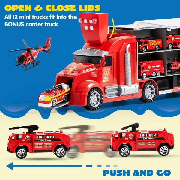 JOYIN 25 in 1 Green Military Big Truck Toys Army Men Tanks Set with Soldier Men Mini Battle Car Toy in Carrier Truck with Lights and Sounds Gifts for Toddler Kids Boys Ages 3Fire Truck