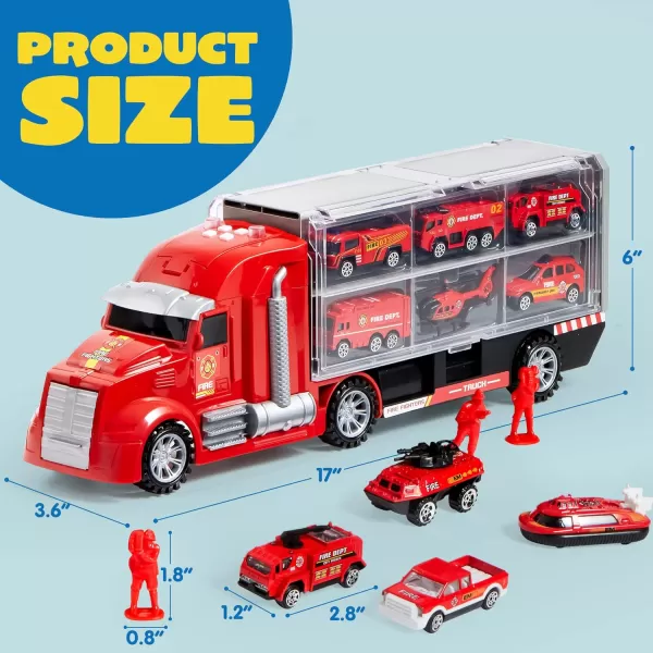 JOYIN 25 in 1 Green Military Big Truck Toys Army Men Tanks Set with Soldier Men Mini Battle Car Toy in Carrier Truck with Lights and Sounds Gifts for Toddler Kids Boys Ages 3Fire Truck
