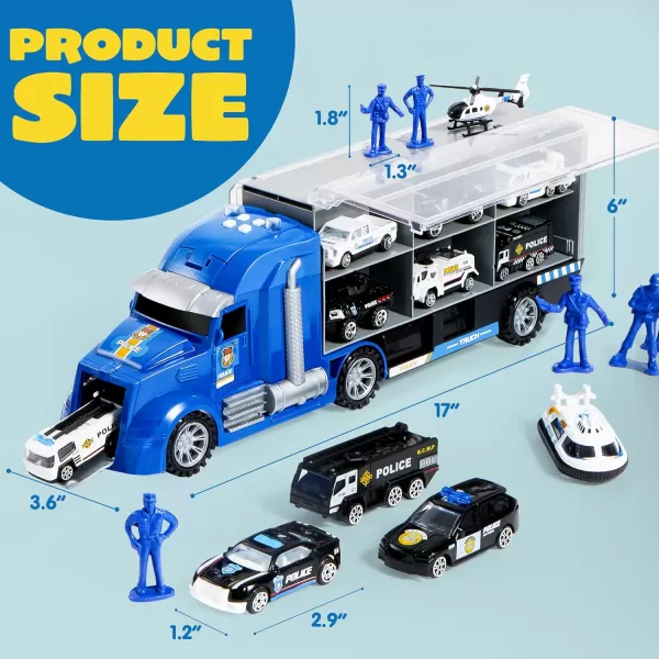 JOYIN 25 in 1 Green Military Big Truck Toys Army Men Tanks Set with Soldier Men Mini Battle Car Toy in Carrier Truck with Lights and Sounds Gifts for Toddler Kids Boys Ages 3Police Truck