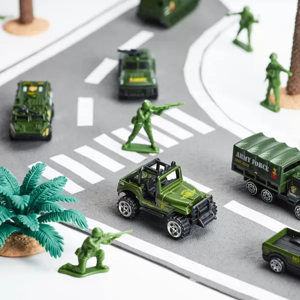 JOYIN 25 in 1 Green Military Big Truck Toys Army Men Tanks Set with Soldier Men Mini Battle Car Toy in Carrier Truck with Lights and Sounds Gifts for Toddler Kids Boys Ages 3Military Truck